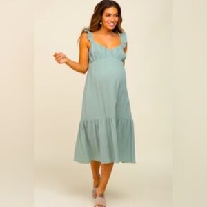 Sage Maternity Dress Midi MEDIUM